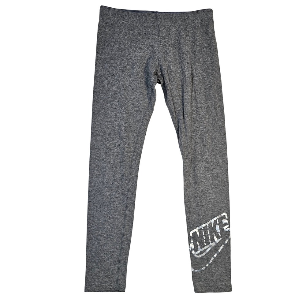 Nike Sportswear Gray Heather Metallic Silver Logo Leggings Large 806631-091